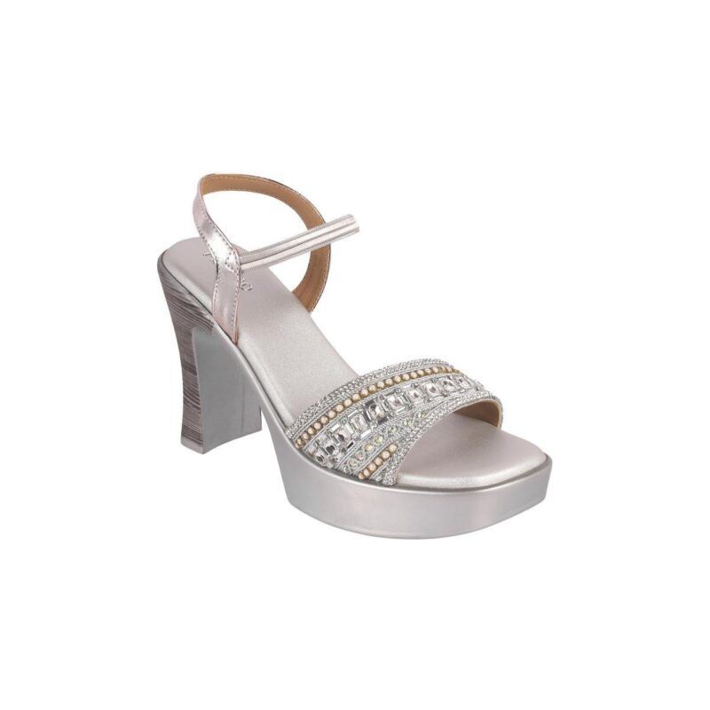 Silver Shimmer Block Heel Sandals